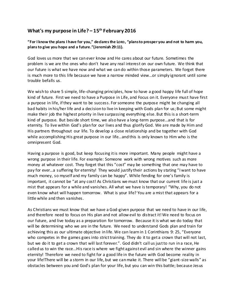 A Life of Purpose Essay
